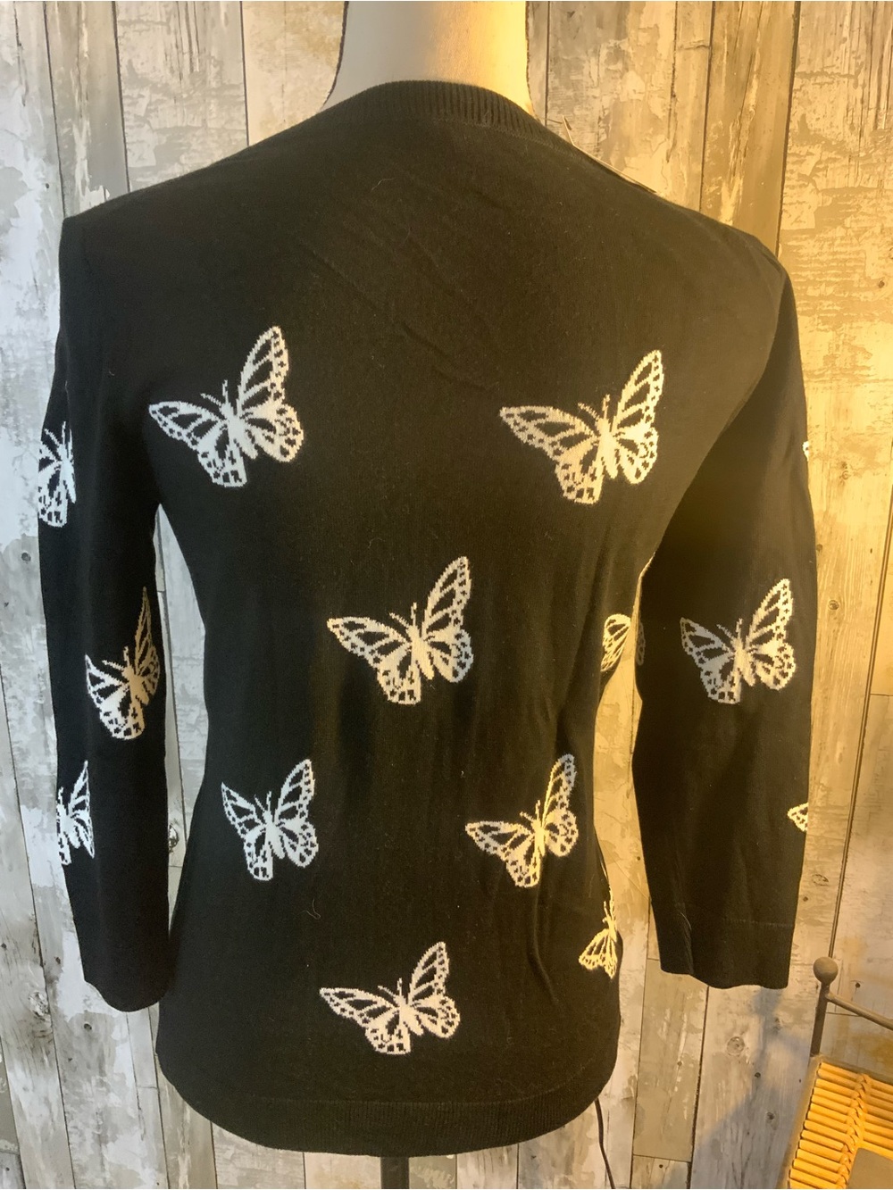 Talbots Black Sweater with White Butterfly Motif - Picture 3 of 4